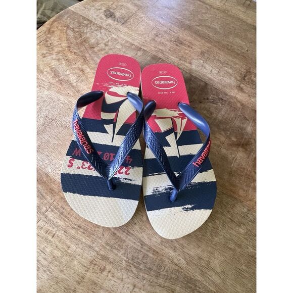 Havaianas Flip Flops Sailboat Print Blue Red Men’s 8 / Women’s 10 EU 41/42 - Picture 1 of 3